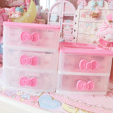 Hello Kitty Pink Baking Supplies Storage Desktop Organizer Drawer Bow Box MakeUp