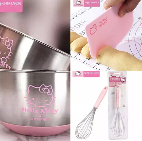 CHEFMADE Pink Set Mixing Bowl + Dough Scraper + Whisk