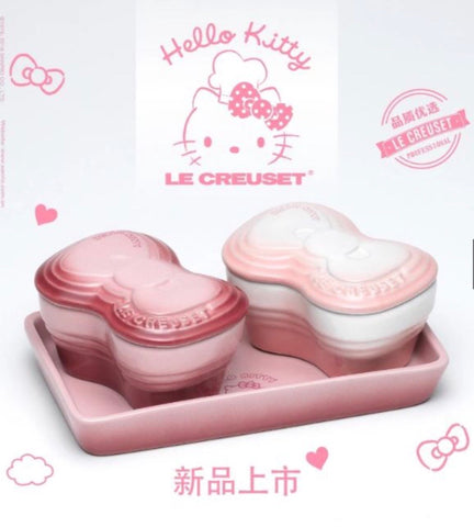 Hello Kitty Set Of 2 Ribbon Ramekins Tray Pale Rose and Powder Pink