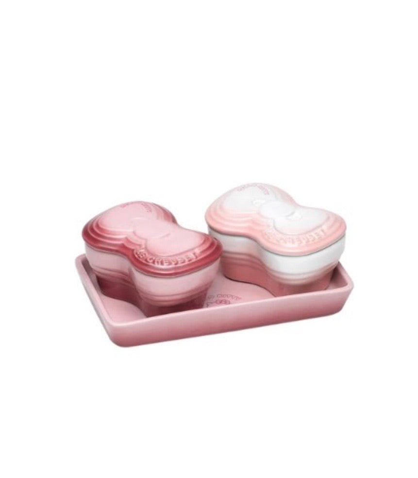 Hello Kitty Set Of 2 Ribbon Ramekins Tray Pale Rose and