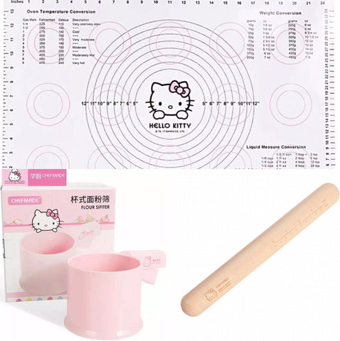 CHEFMADE Pink Set Mat + Pink Sieve + Rollin Pin