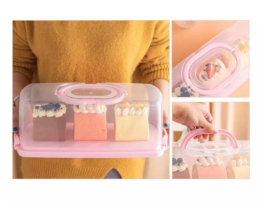 Rectangle Cake Swiss Roll Box Portable Pink Storage Case – Accessory Lane