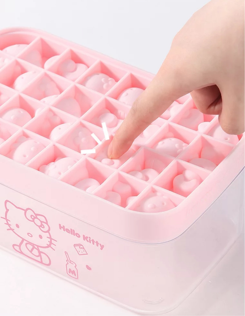  CHEFMADE Hello Kitty Ice Cube Tray with Lid container & scoop,  Easy-Release Silicone & Flexible 24pcs cute kitty Ice Cubes for Chingling  Cocktail and Milk Tea (Pink): Home & Kitchen